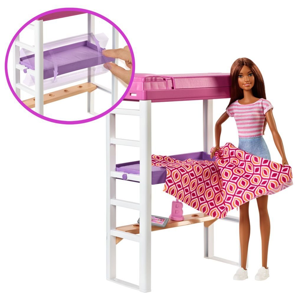 Mattel® Puppenhausmöbel Etagen-Bett Schreibtisch und Puppe Barbie Mattel  FXG52 Möbel Einrichtung
