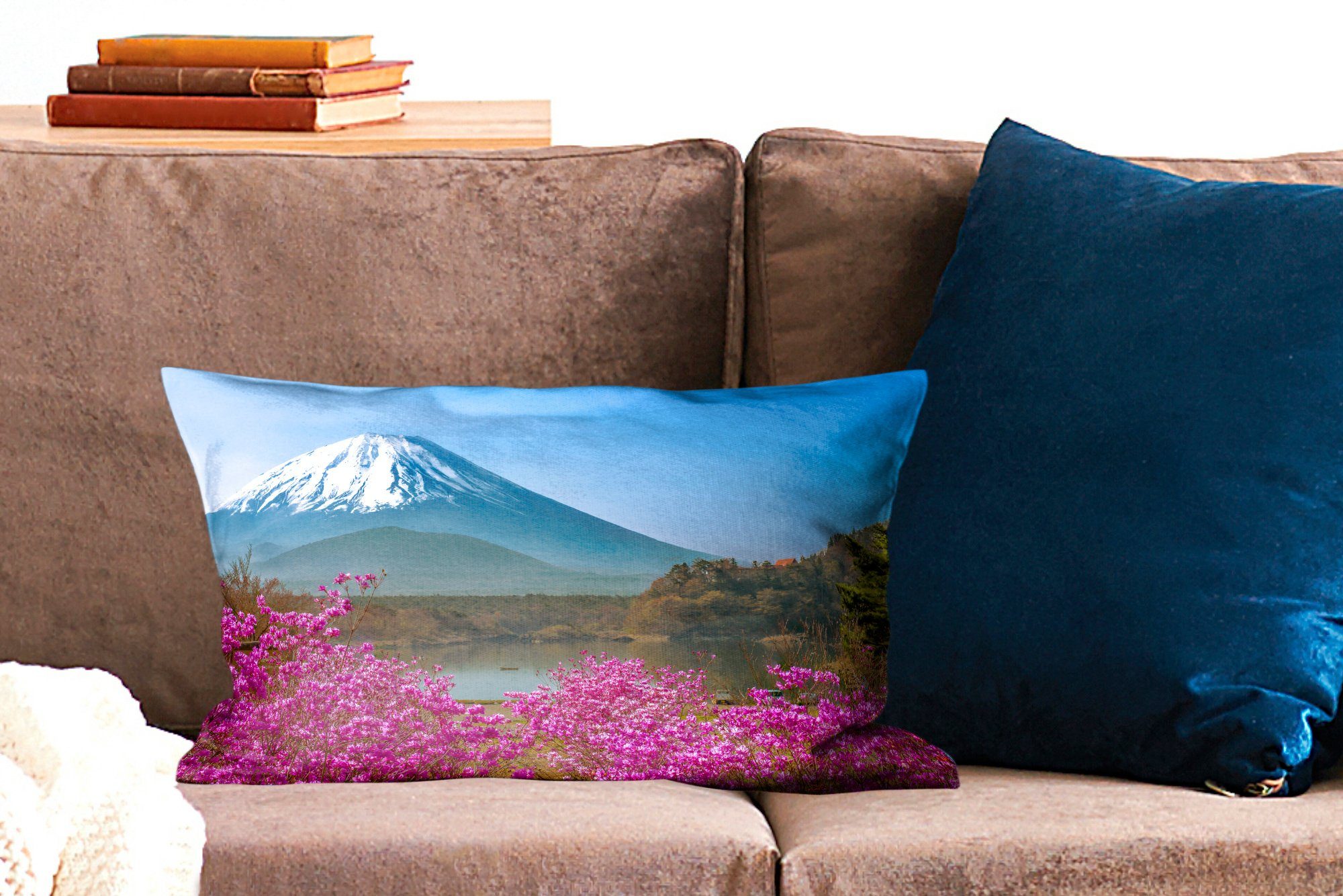Dekoration, mit Dekokissen Dekokissen Schlafzimmer Farbenfrohes Foto in Berg Asien, Zierkissen, Wohzimmer vom Fuji Füllung, MuchoWow