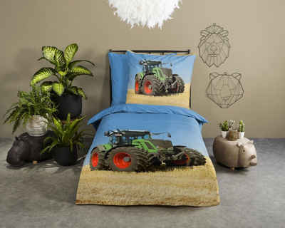 Bettwäsche Kinder Trecker Bettwäsche Traktor Bettwäsche, soma, Baumolle, 2 teilig, Bettbezug Kopfkissenbezug Set kuschelig weich hochwertig