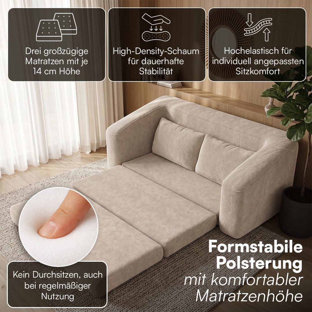 skølm Schlafsofa & Schlafsessel Fjäll mit Kissen, ohne Aufbau, vakuumverpackt, beige, Klappsofa 182x100x70 cm, Teddy-Bouclé Schlafcouch – Bild 2 von 5