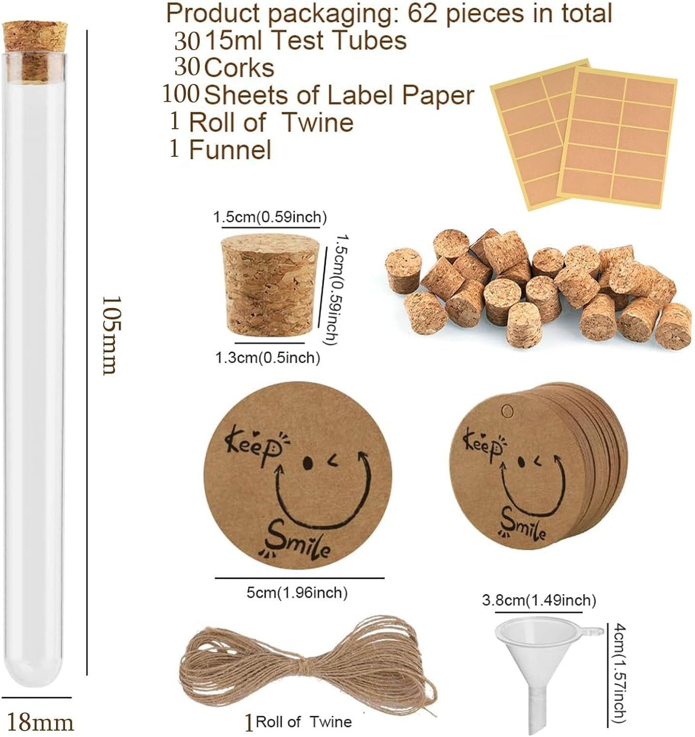 FELIXLEO Gläser-Set Reagenzgläser Kunststoff Transparent Mit Korken 18x105mm, 30-tlg. – Bild 2 von 5