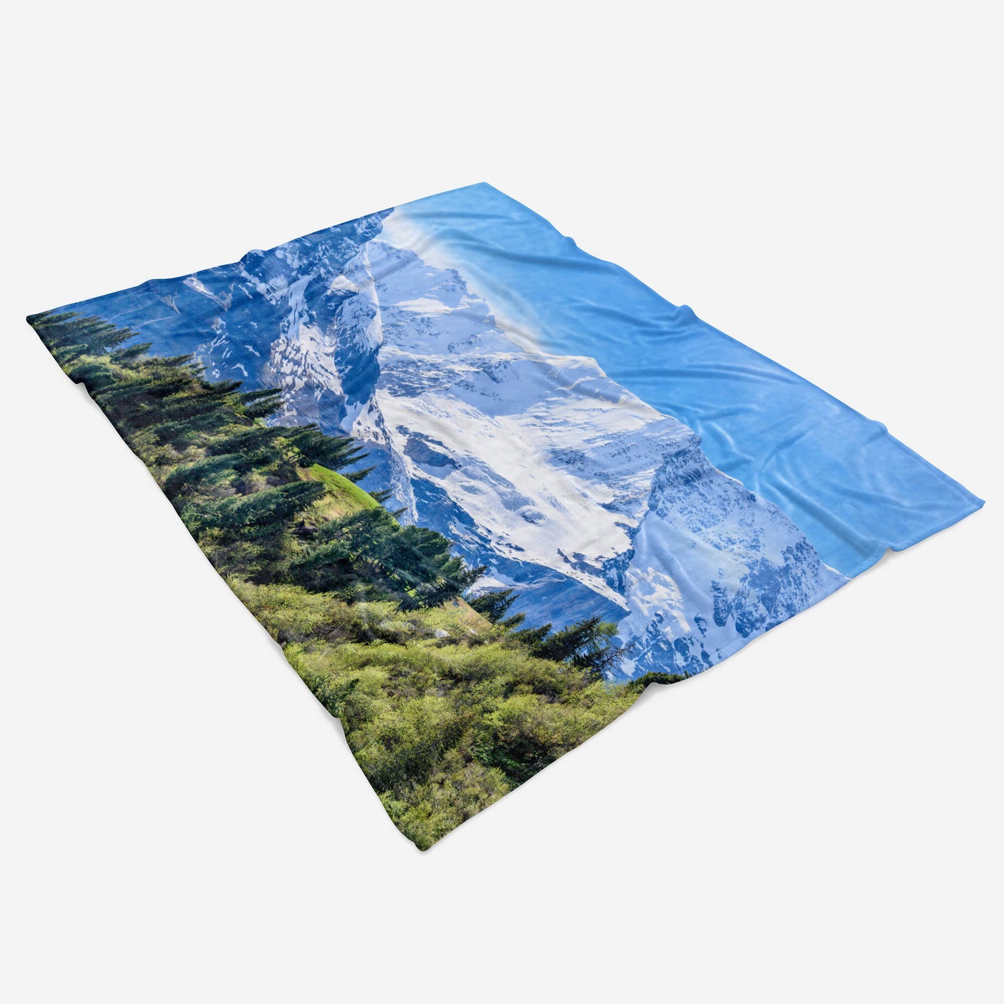 Sinus Art Handtücher Handtuch Strandhandtuch Baumwolle-Polyester-Mix mit Fotomotiv Handtuch Berge Schnee Saunatuch Berglandschaft, (1-St), Kuscheldecke
