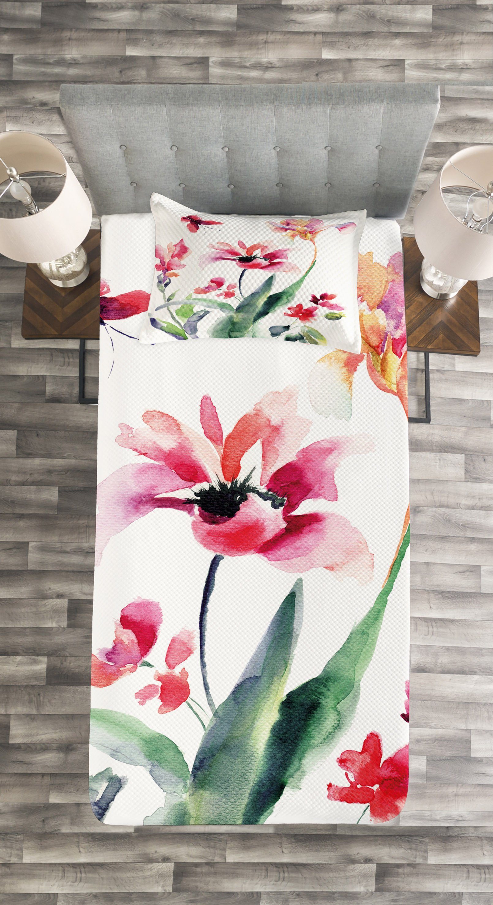Kissenbezügen Pastell Waschbar, mit Aquarell Boho Tagesdecke Abakuhaus, Set Blumen