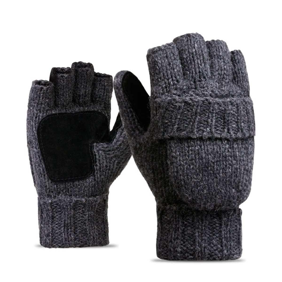 Jormftte Strickhandschuhe Fingerhandschuhe,Fingerlos Warme Winterhandschuh,für Radfahren,Angeln Dunkelgrau