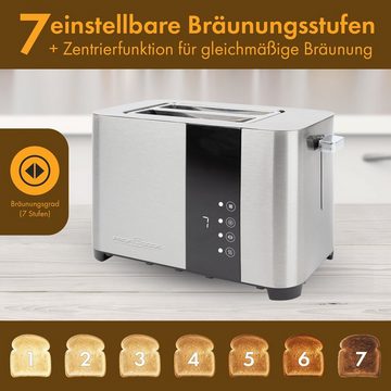 ProfiCook Toaster PC-TA 1250, Toaster 2 Scheiben, mit Senor Touch-Bedienung, Edelstahl