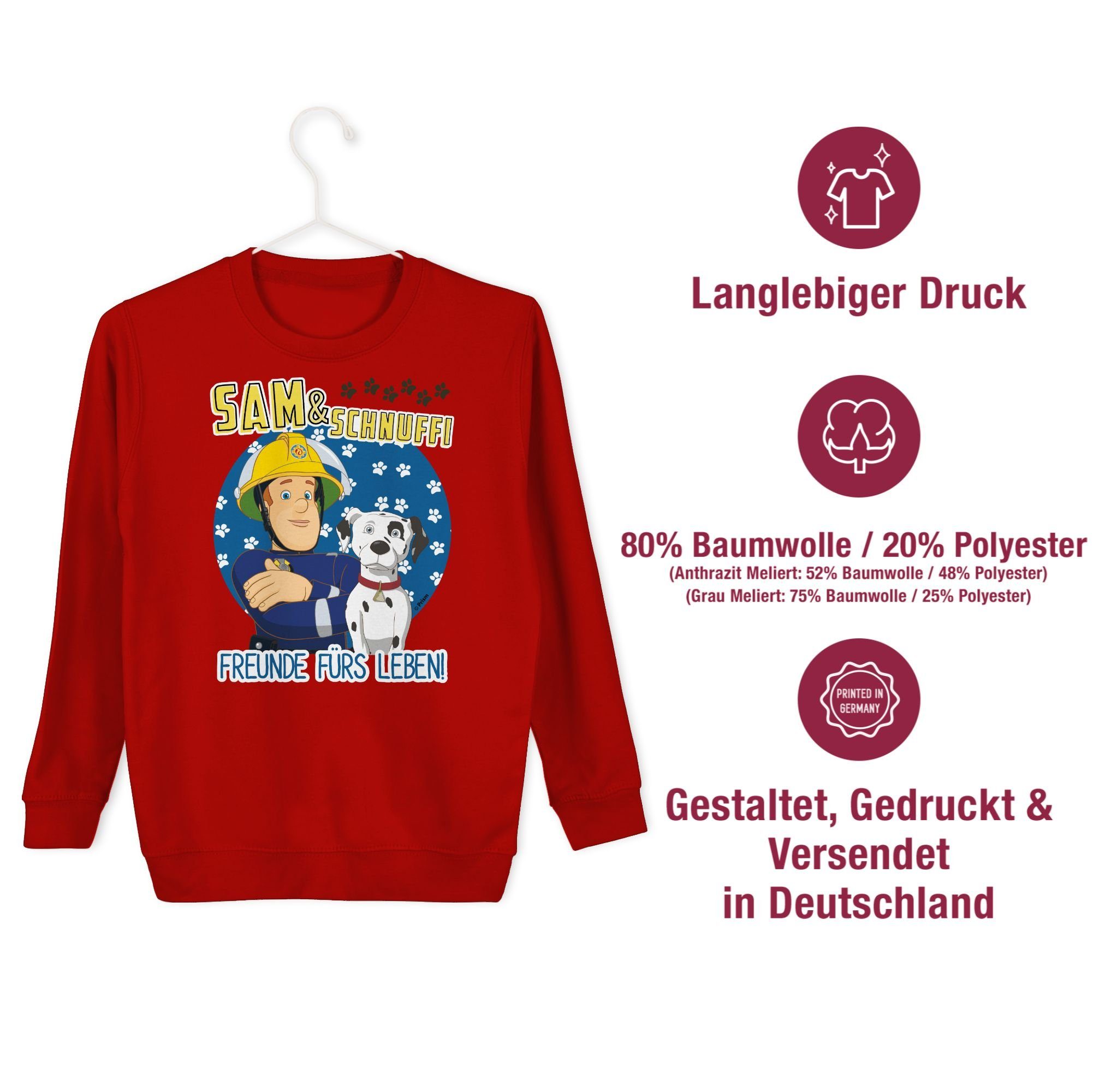 Schnuffi Rot Sweatshirt 2 & Leben - Freunde Mädchen Feuerwehrmann Shirtracer Sam fürs Sam