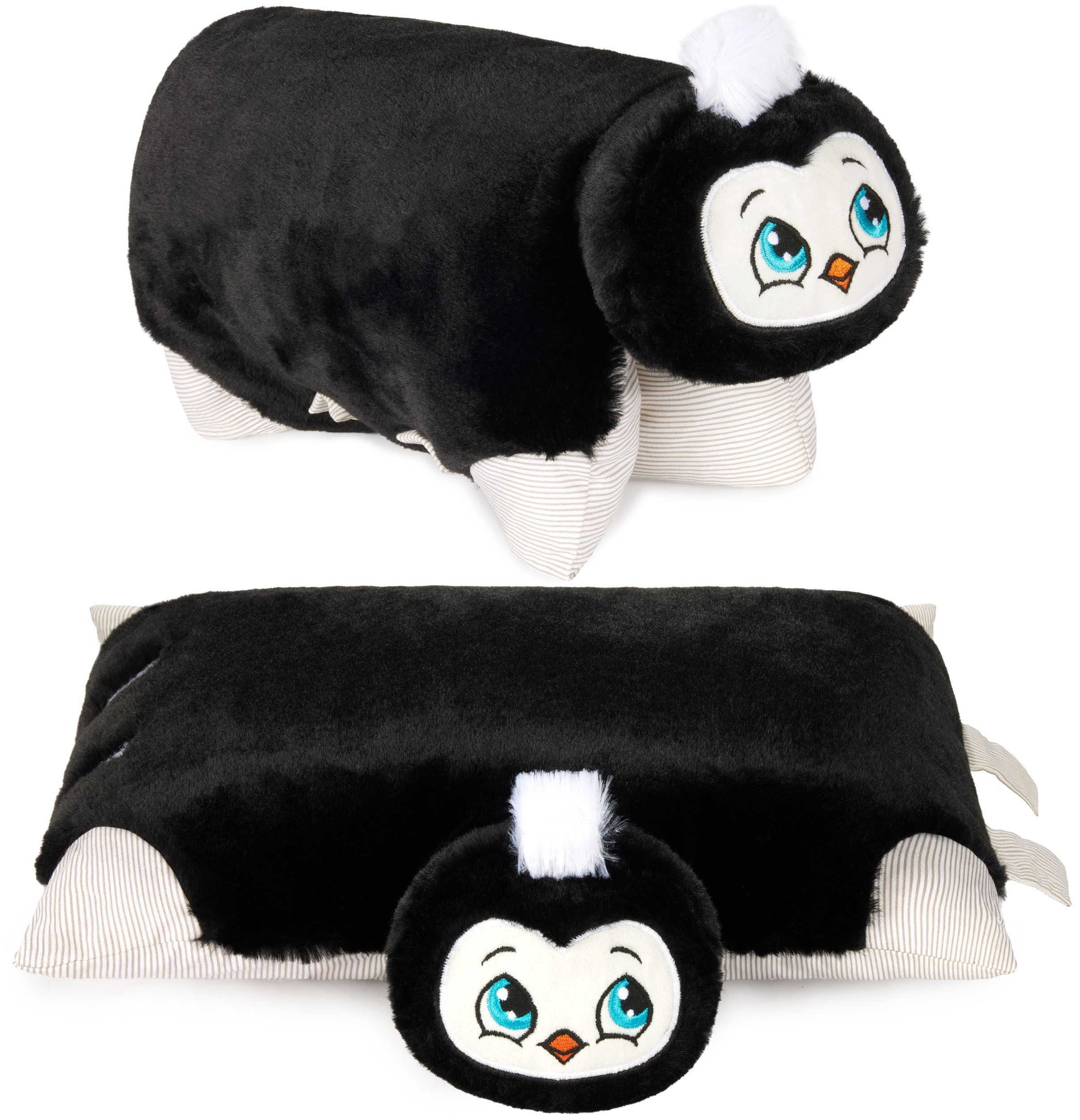 BRUBAKER Kuscheltier Kuscheltierkissen Pinguin - 2 in 1 Plüschtier und Kissen (Tier Kuschelkissen - Niedliches Pinguinkissen Schwarz, 1-St., 40 x 30 cm, Pinguinkissen), aufklappbares Kinder Plüschkissen mit Klettverschluss
