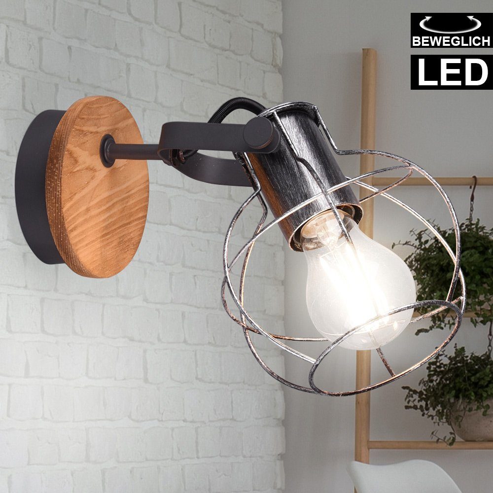 etc-shop LED Wandleuchte, Leuchtmittel inklusive, Warmweiß, Retro Wand Strahler Wohn Zimmer Beleuchtung Holz Lampe verstellbar im | Wandleuchten