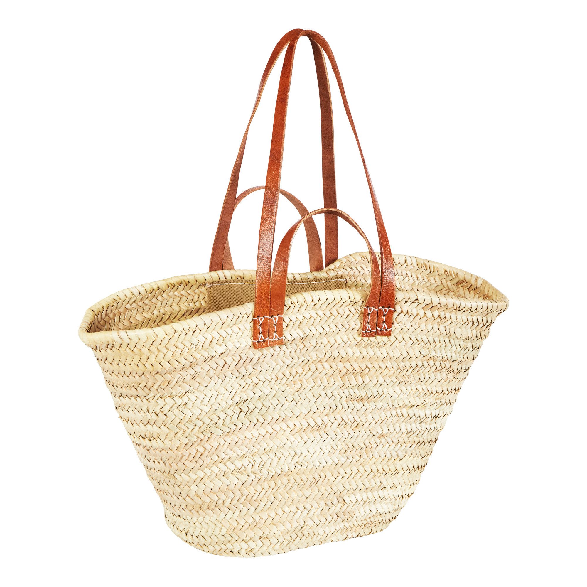 Marrakesch Orient & Mediterran Interior Korbtasche Korbtasche Palmera im Orient-Stil, aus Leder gefertigt, in Natur 50 cm (1-tlg), Handarbeit