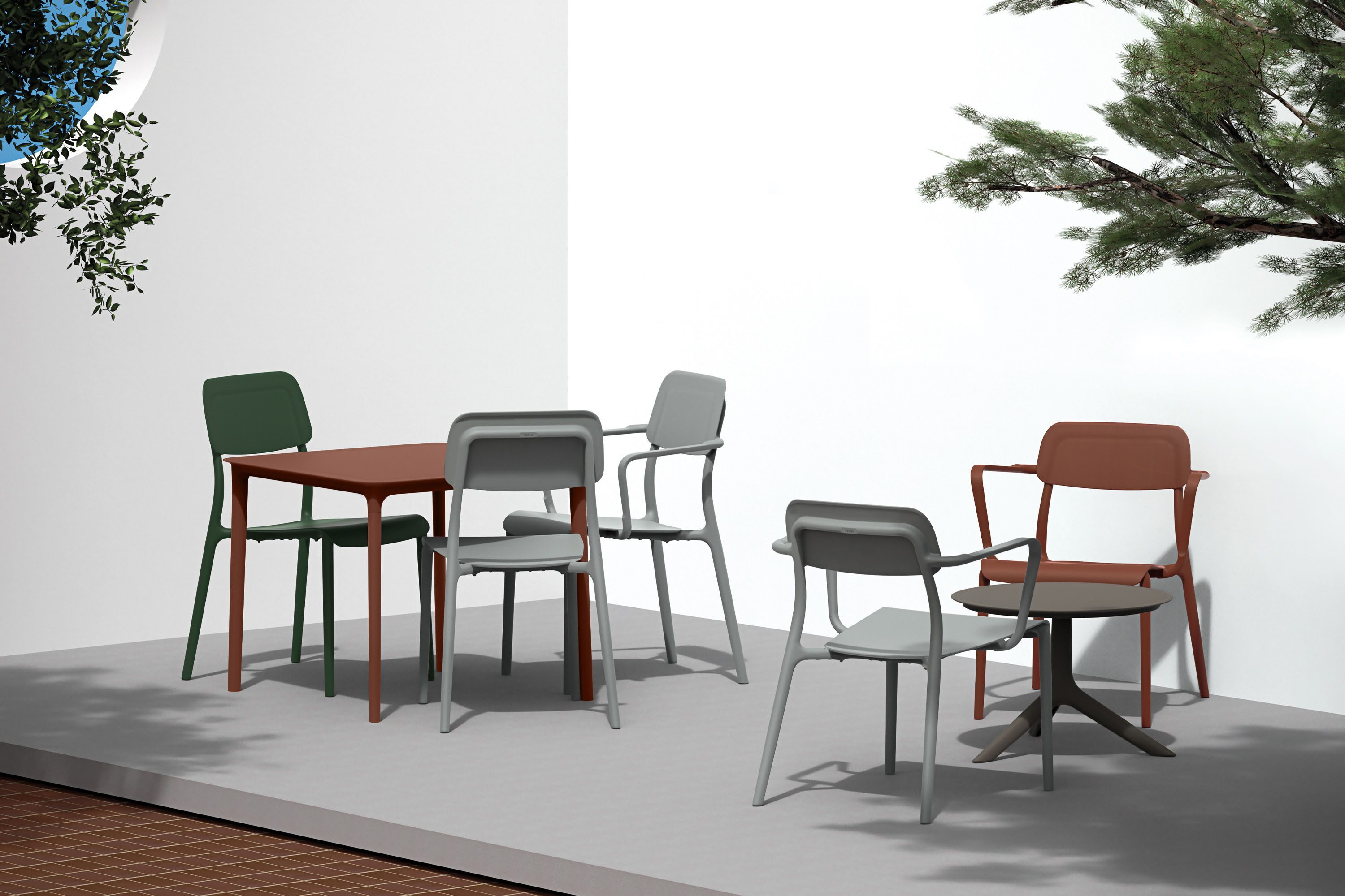KONSIMO® Garten-Essgruppe GALIO Sitzgruppe, Gartenmöbel-Set, hergestellt in der EU, Modern, (aus hochwertigem Kunststoff, 5-tlg., 4 Stühle, 1 Tisch, 5-tlg), Gartengarnitur, mit Armlehnen, witterungsbeständiges Material