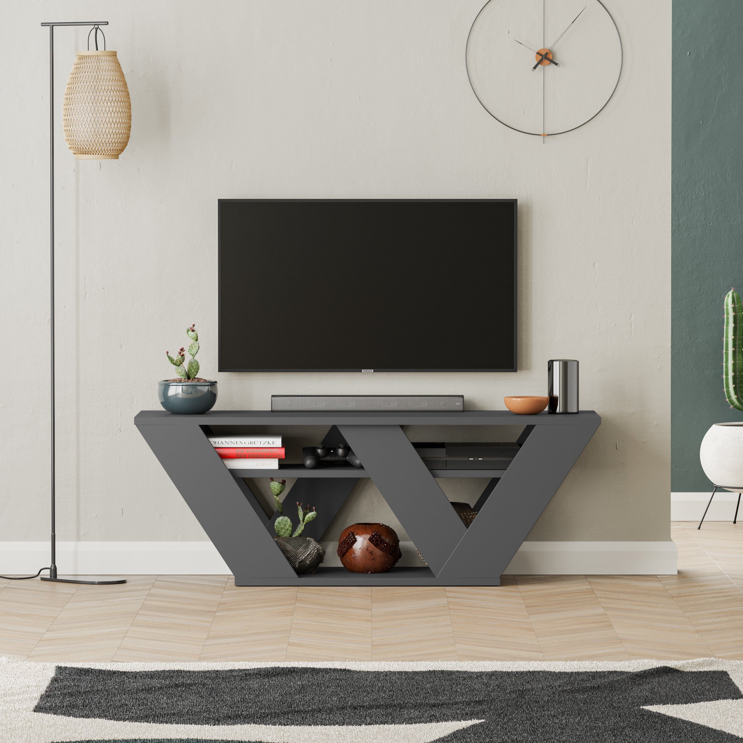 Decortie TV-Schrank Pipralla Moderner TV-Ständer Multimedia Mit Einlegeböden, 110 x 30 x 40 cm