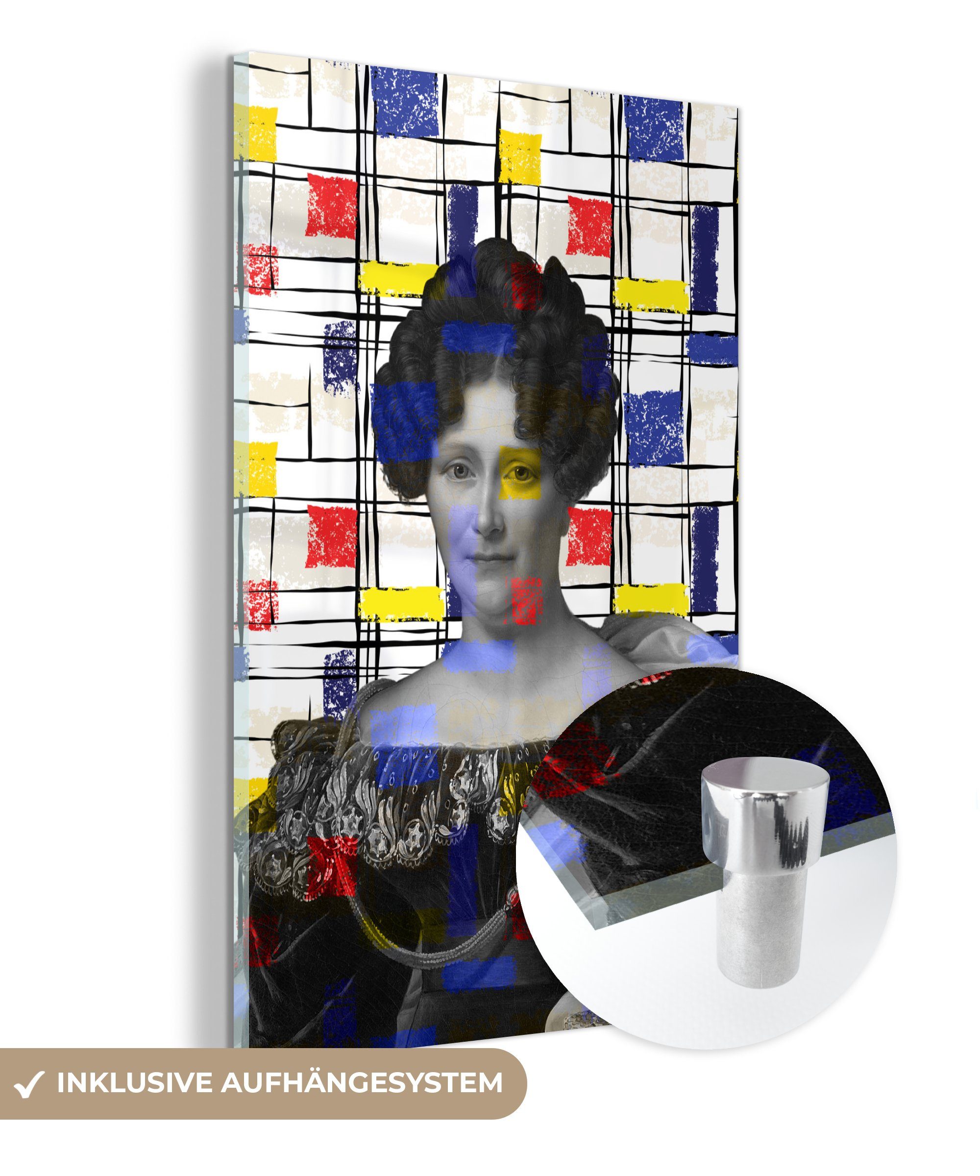 MuchoWow Acrylglasbild Mondrian - Dubois Drahonet - Alte Meister, (1 St), Glasbilder - Bilder auf Glas Wandbild - Foto auf Glas - Wanddekoration bunt