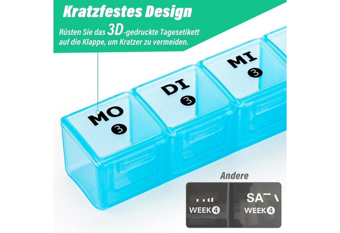 Thumbnail - LuxusKollektion Pillendose Tablettenbox 28 Tage Pillendose 7 Fächer Medikamentenbox