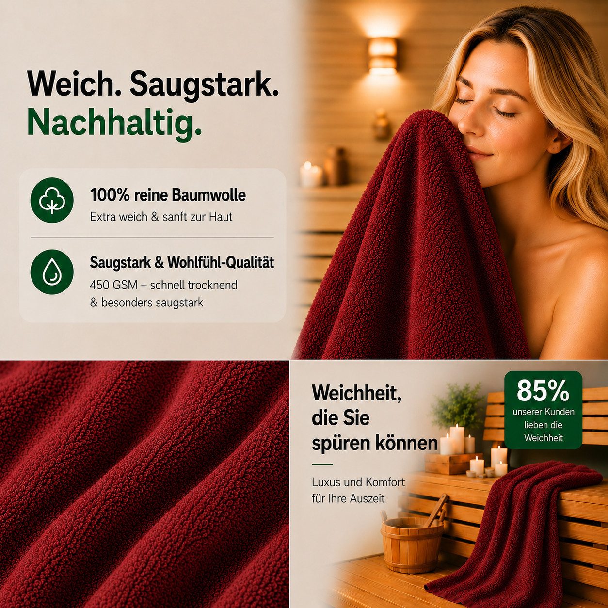 Komfortec Handtuch Set Premium 8x Handtuch & Badetuch Set - 4er 50x100 + 4er 70x140 cm, Frottee (8-St), 100% Baumwolle, Weich, 470 g/m2