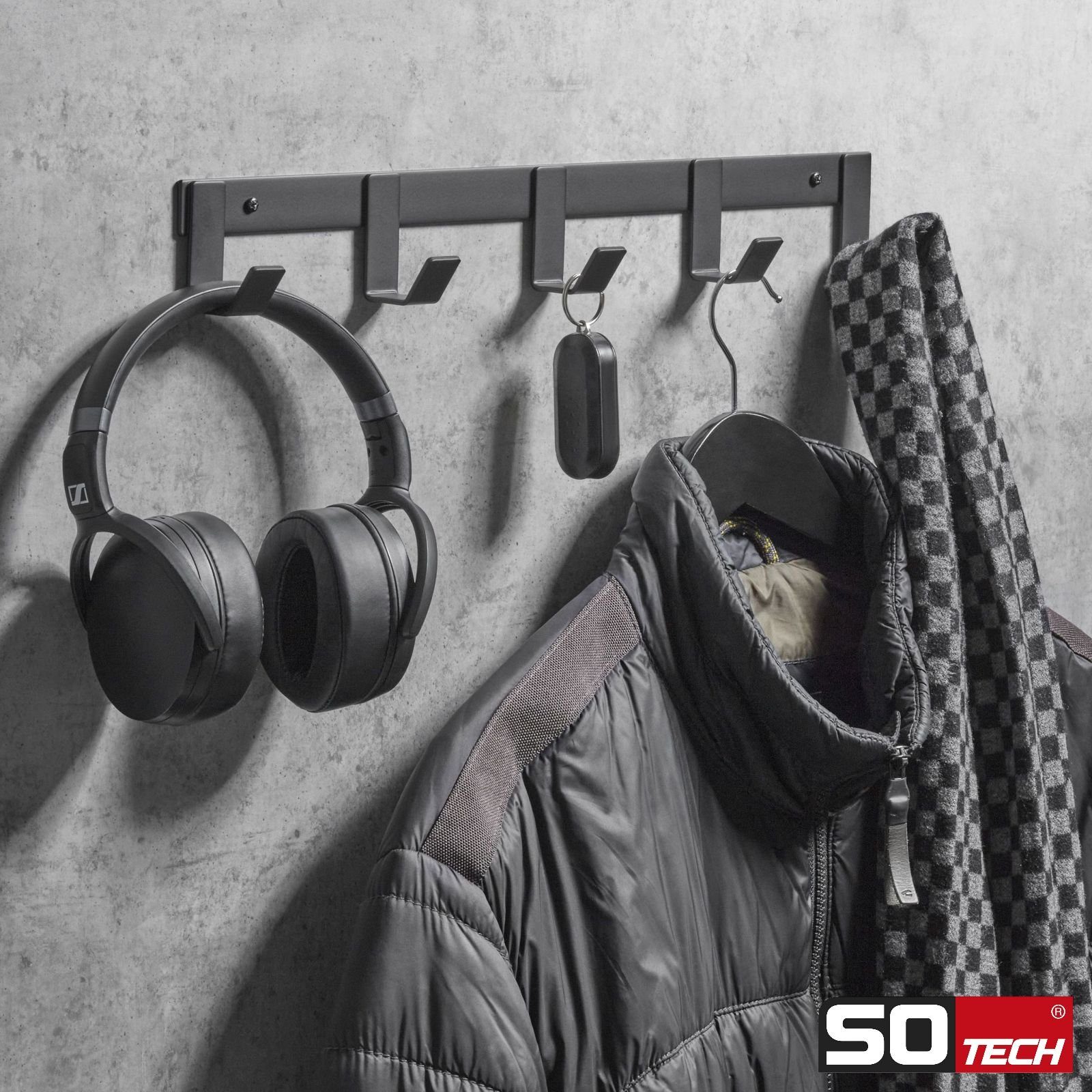 SO-TECH® Hakenleiste Blackline ALBA schwarz pulverbeschichtet, (1 St), Länge 257 mm mit 3 Haken klein