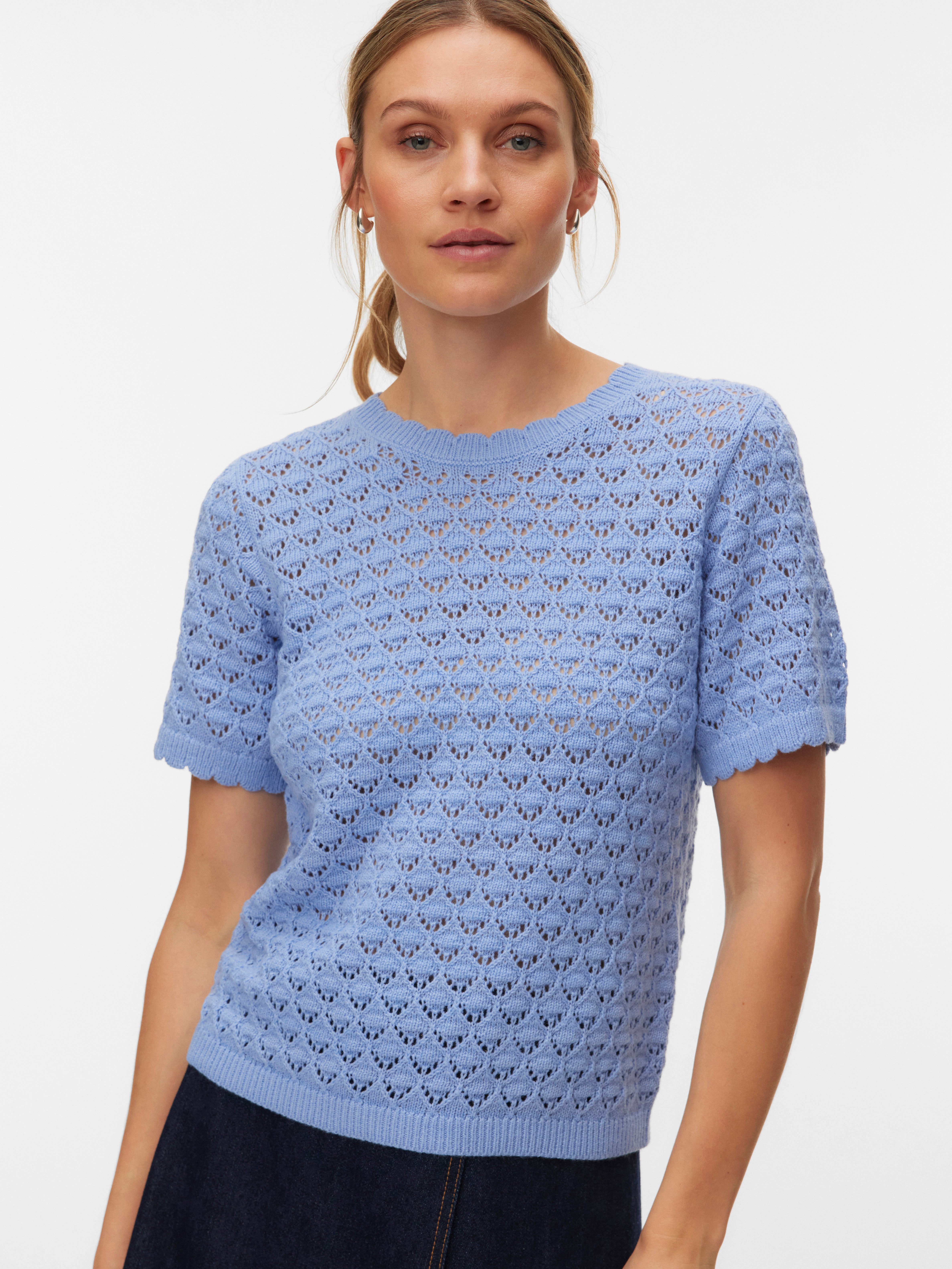 Vero Moda Stricktop VMJAQUELINE SS O-NECK TOP BOO mit zartem Muster