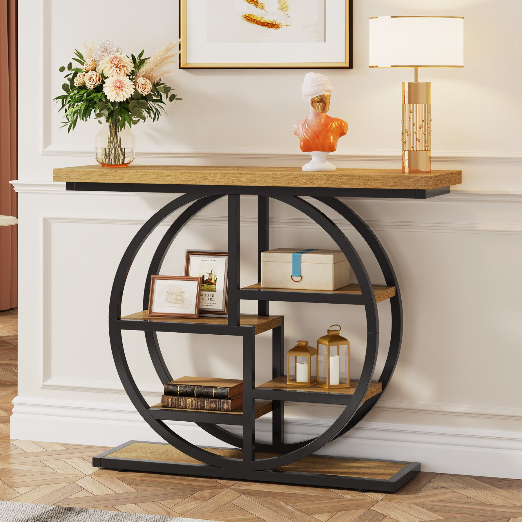Tribesigns Konsolentisch 105 cm 6-stöckiger Sofatisch für Flur, Foyer, rustikales Braun