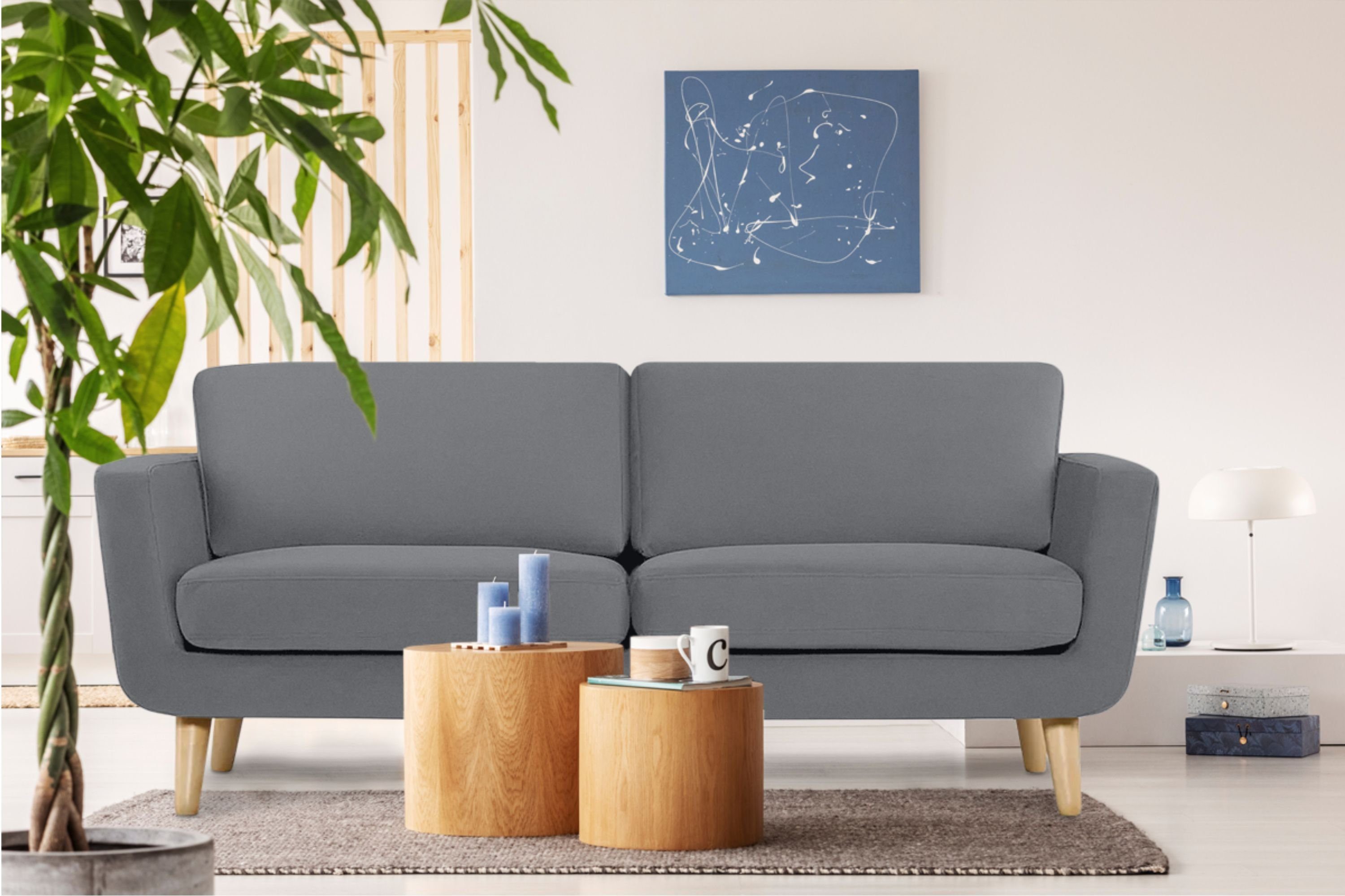 Personen, TAGIO Sofa Gestell Europe, Made mit 3 3-Sitzer in grau | aus Konsimo Scandi-Stil, grau Armlehnen, Massivholz