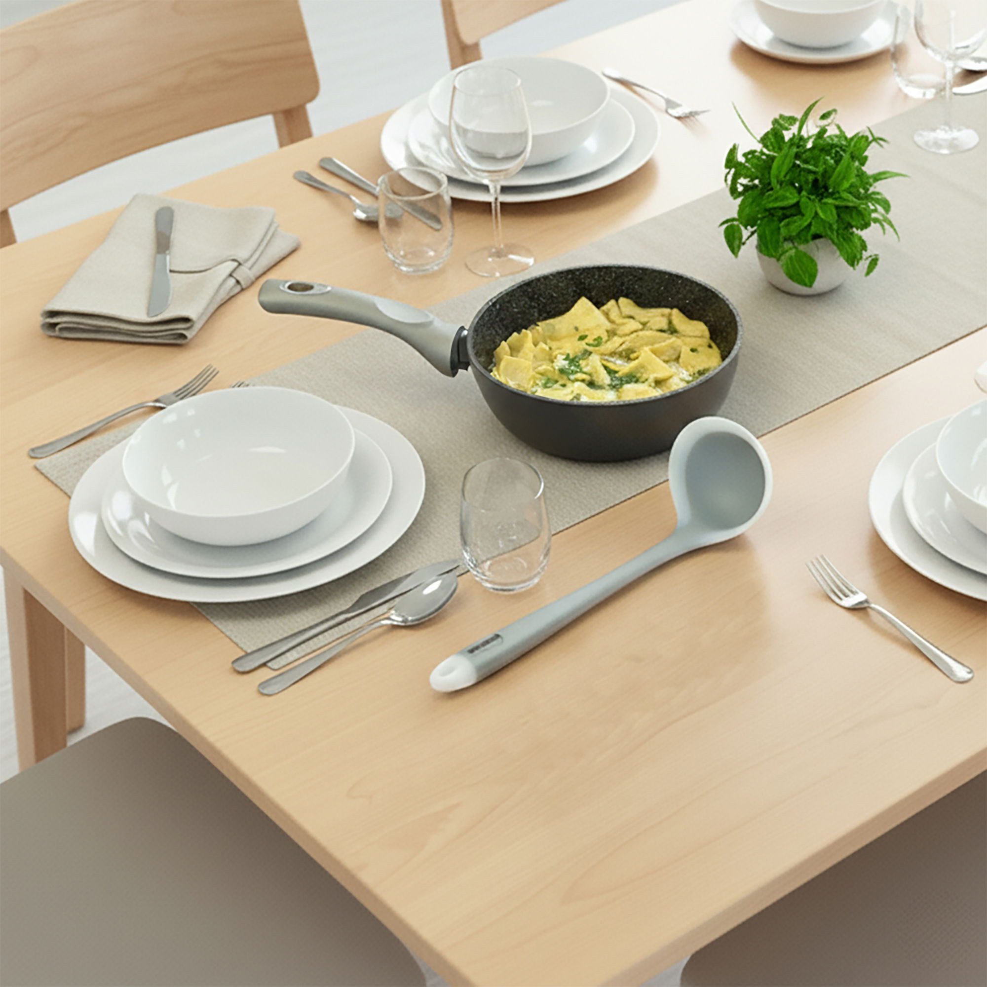 STONELINE Kochbesteck-Set Küchenhelfer-Set, 3-teilig, 1 Schaber, 1 Kochlöffel und 1 Suppenkelle (3-tlg), ideal für beschichtete Pfannen und Töpfe, Designed in Germany