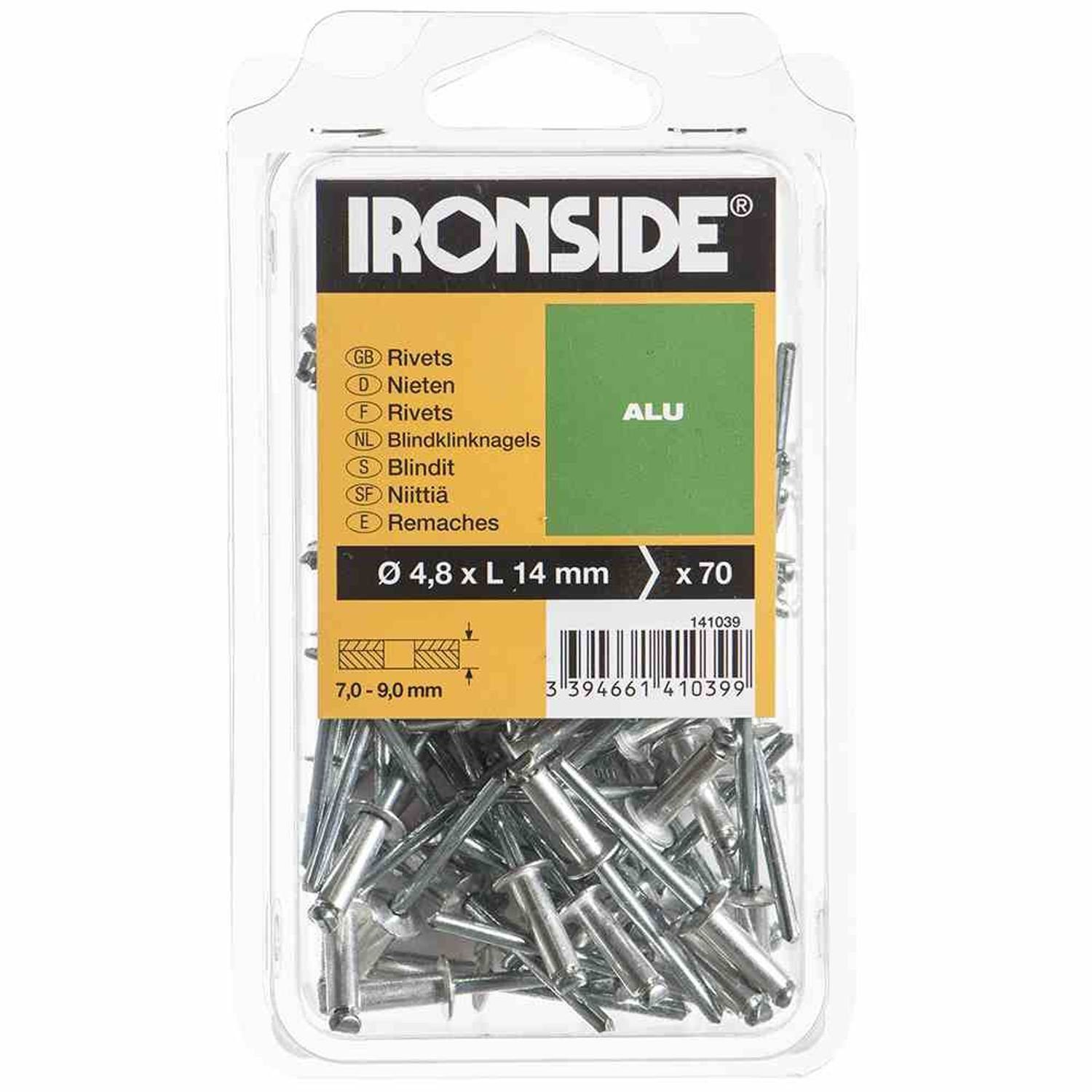 IRONSIDE Blindniete Blindnieten 4,8x14mm Alu 70 Stk Nieten Dichtnieten Befestigung Nägel N