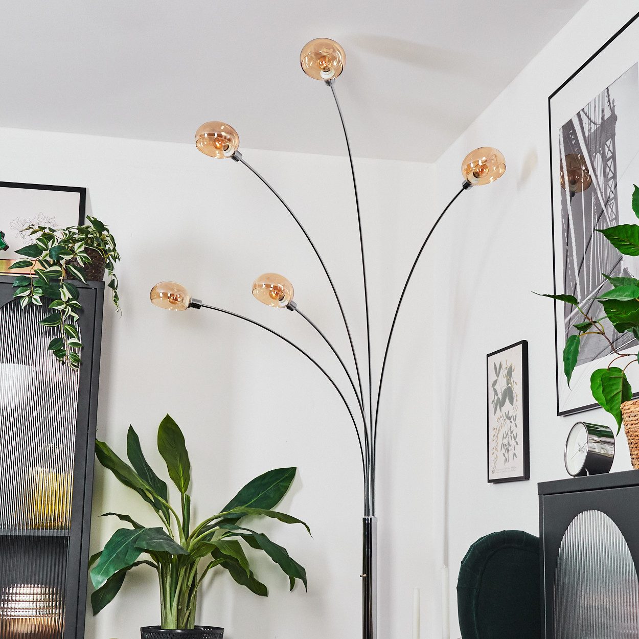 hofstein Stehlampe Stehlampe aus Metall in Weiß/Chrom-/Bernsteinfarben mit günstig online kaufen