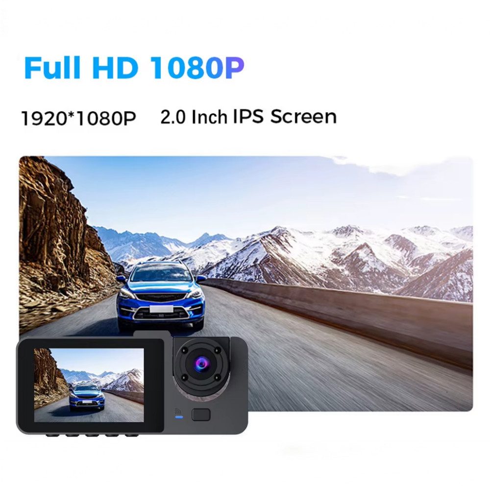 Athlix Dashcam Dreifach-Linsen Autokamera-Rekorder Dash Cam Dashcam (1080P, Loop-Cycle-Aufnahmefunktion, NightShot-Funktion)