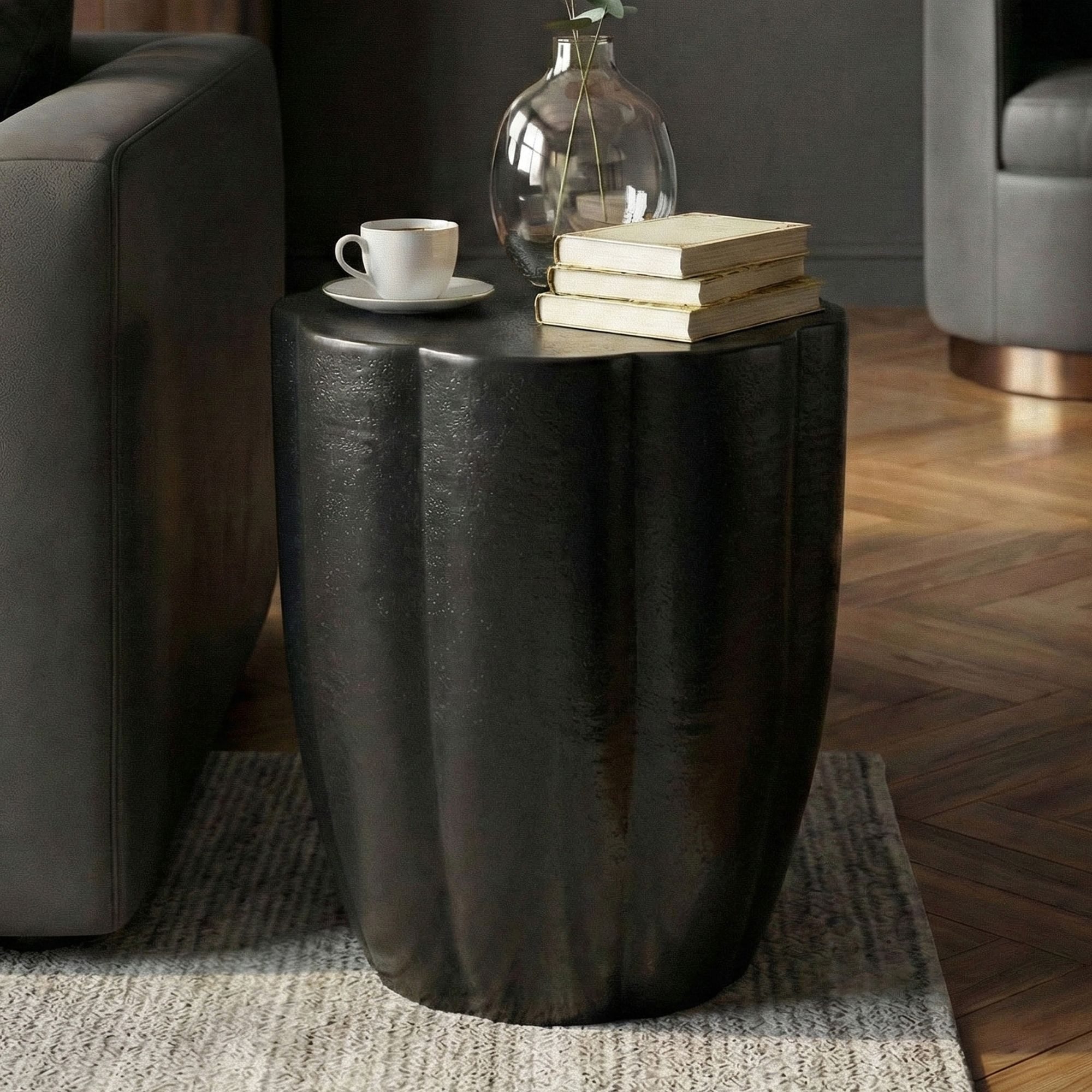 FINEBUY Beistelltisch FB76411 Aluminium Anstelltisch Schwarz Dekotisch Wohnzimmertisch (Kompakter Tisch für stilvolle Räume), Markante Form mit moderner Ausstrahlung