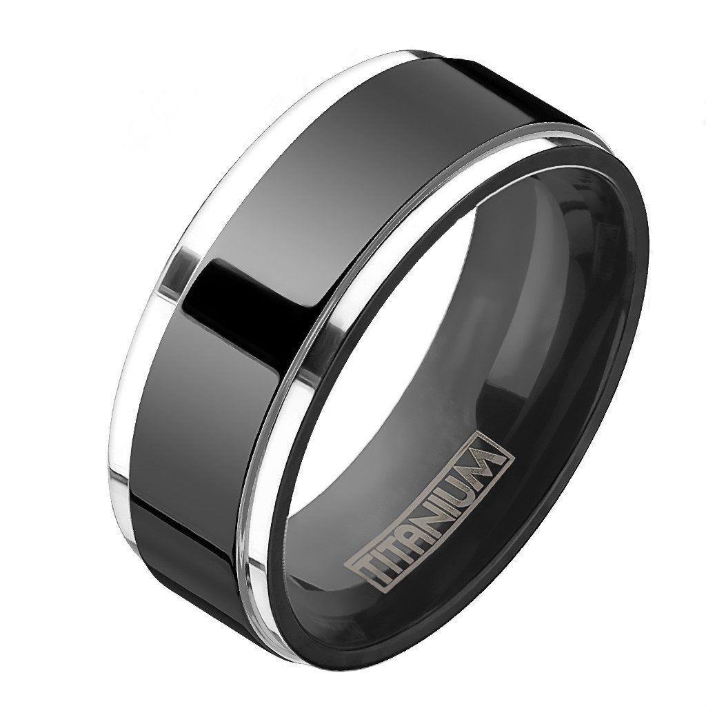 Taffstyle Fingerring Titan Ring Silber mit polierten schwarzen Center Größe 69 (22.0) (Paarring Partnerring Ehering Trauring Hochzeitsring), Herren Damen Fingerring Herrenring Damenring Freundschaftsring