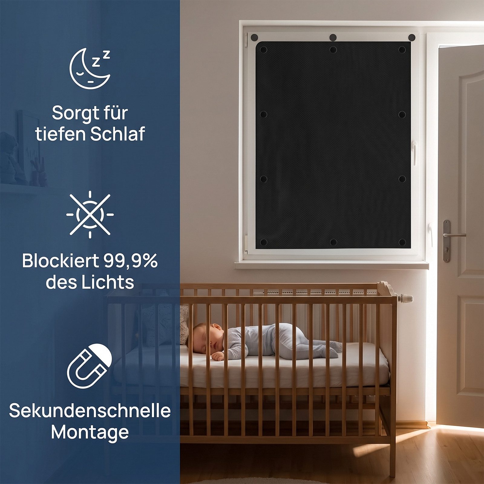 Verdunklungsrollo Fenster Verdunkelung Magnetisch 100X145CM, AKKEE, Magnetisch, Verdunklungsstoff Verdunkelungsrollo Magnetverschluss ohne Bohren – Bild 2 von 5