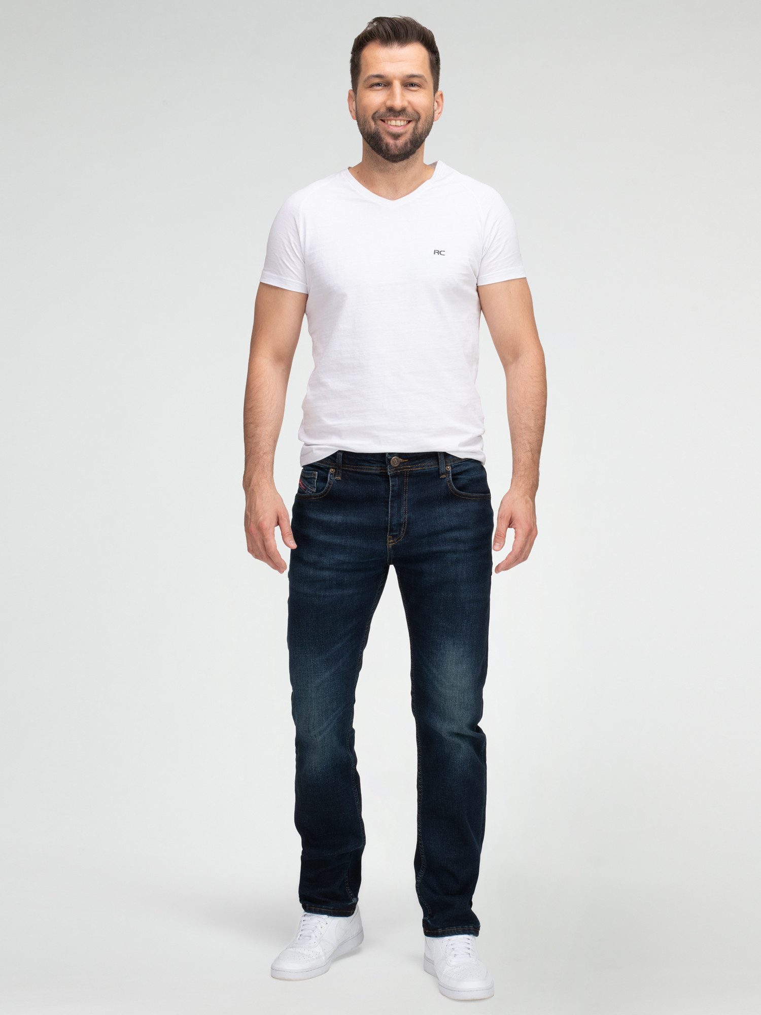 Lorenzo Loren Straight-Jeans Jeans Herren Dunkelblau Stonewashed LL-4022 – Bild 4 von 5