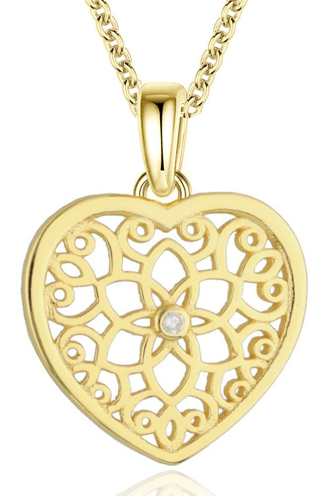Limana Herzkette Herz Kette 925 Silber Gold vergoldet Halskette mit Anhänger für Frauen (inkl. Schmuckbox), Geschenk für Sie Damen Freundin Mutter Ehefrau