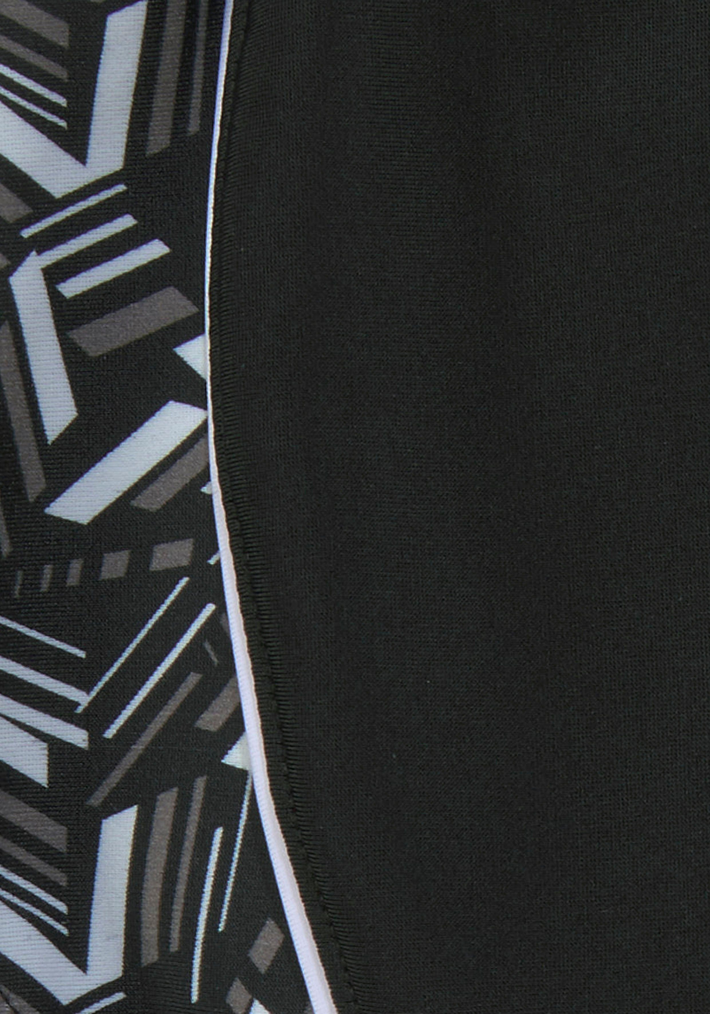 bedruckten bedruckt schwarz Badeanzug geometrische Einsätzen mit Bench.