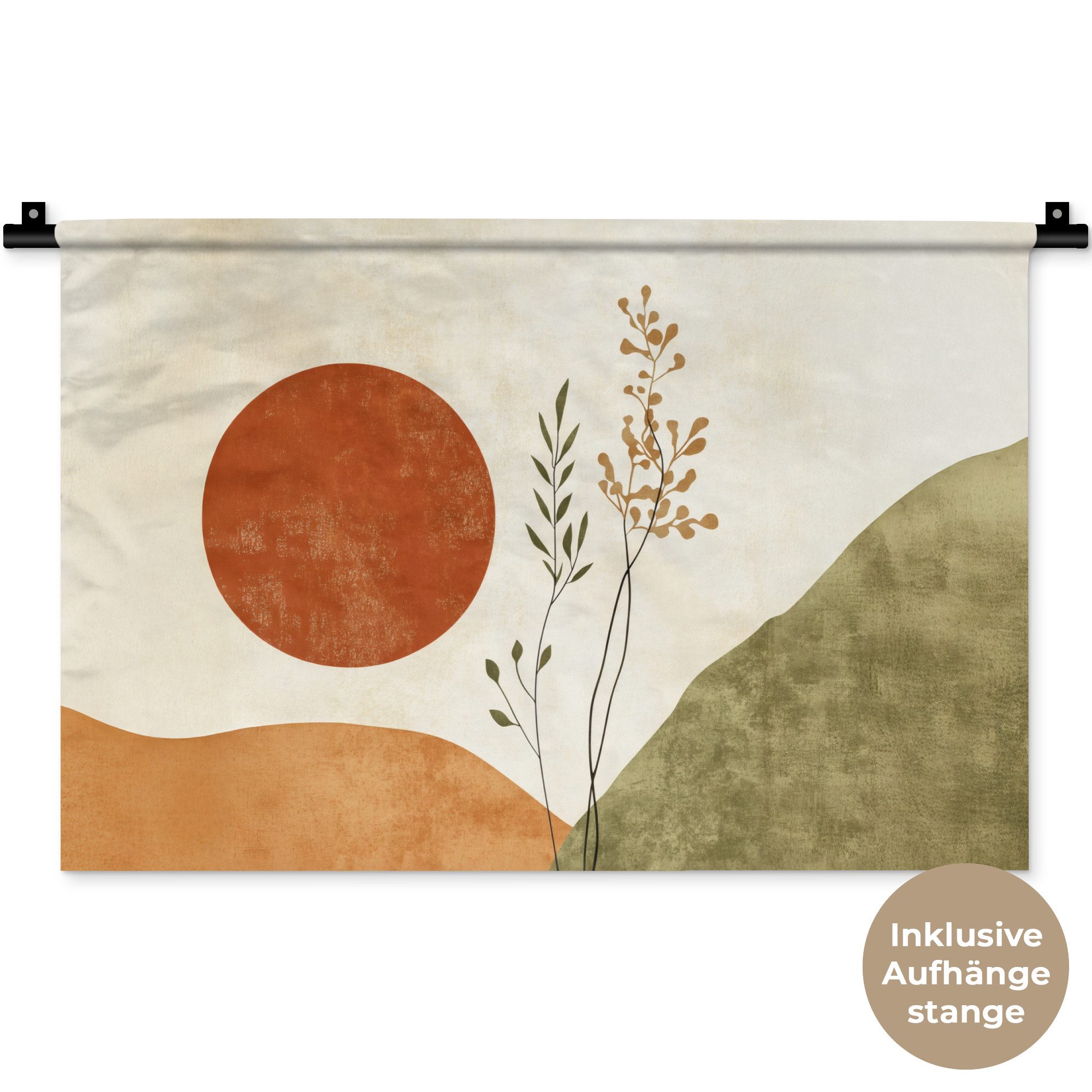 MuchoWow Wandteppich Sonne - Abstrakt - Äste - Orange, Rechteckig, Höhe: 3 mm, Wandteppich für Wohnzimmer, Schlafzimmer, 60x40 cm