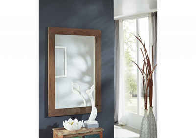 Massivmoebel24 Spiegel NATURE GREY (Moderner Massivholz Spiegel, geradliniges Design, grau geölt 118x3x80 Sheesham montiert)