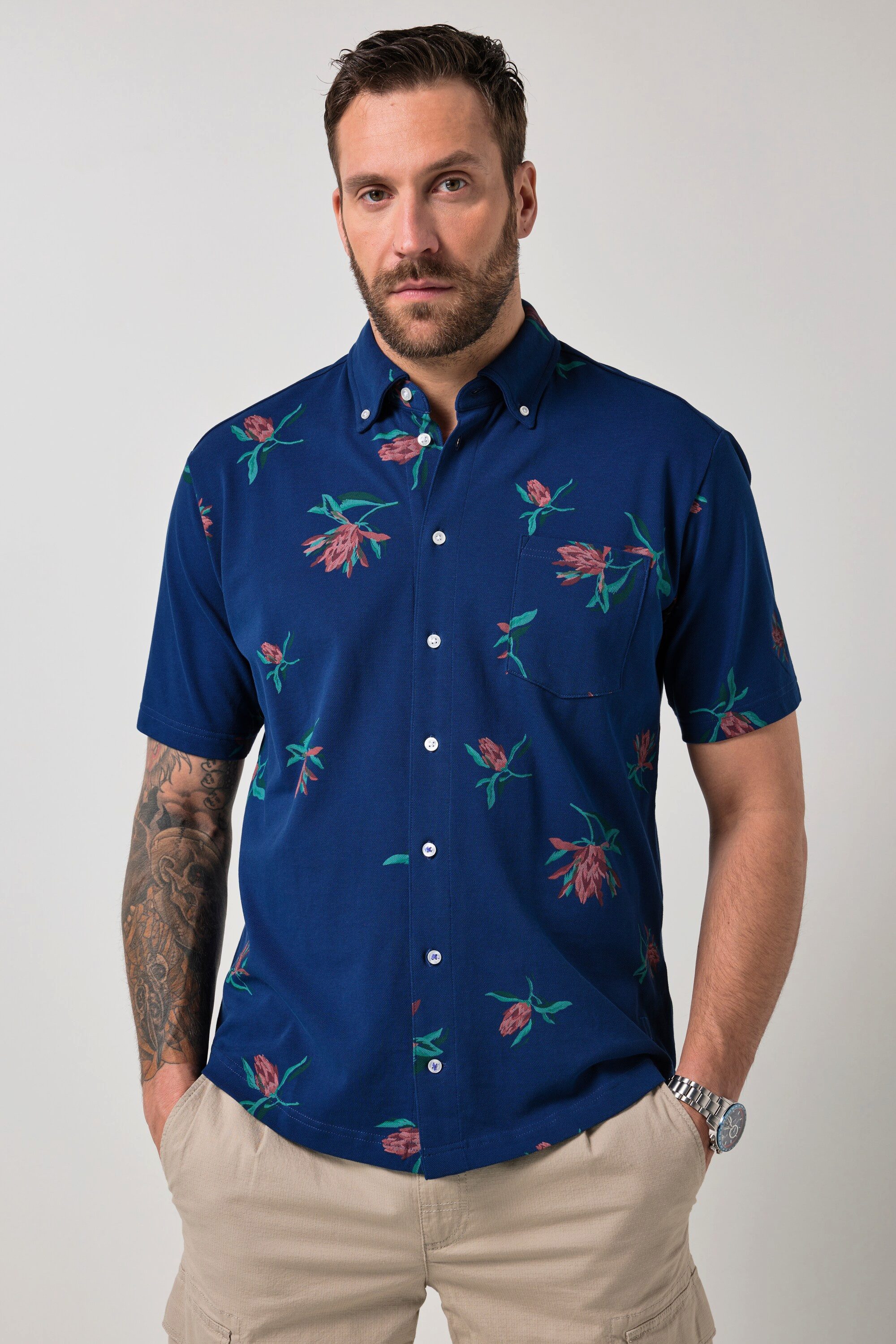 Kurzarmhemd Piquéhemd Halbarm Buttondown-Kragen Modern Fit