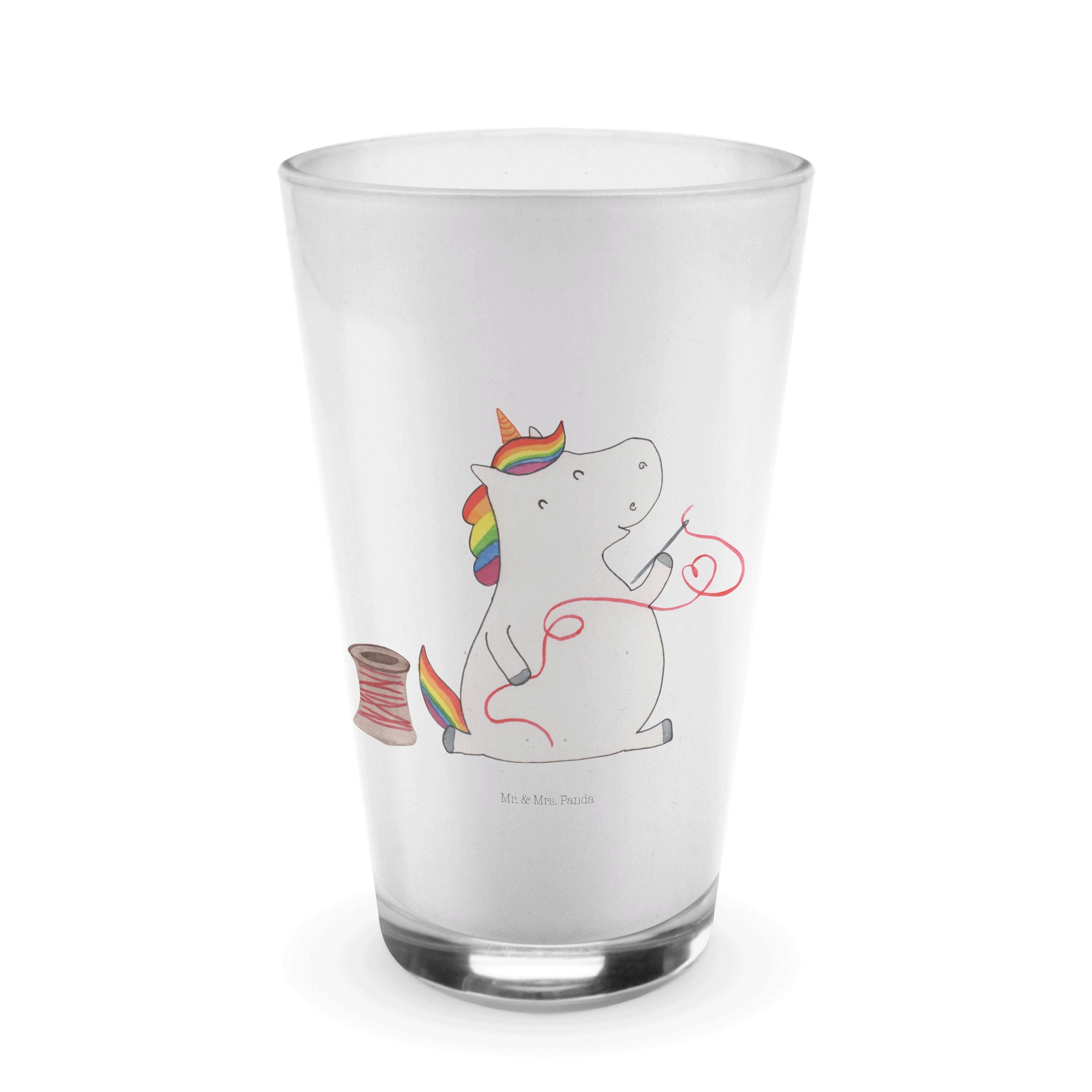 Mr. & Mrs. Panda Glas Einhorn Näherin - Transparent - Geschenk, Freundin, Unicorn, Stricken, Premium Glas