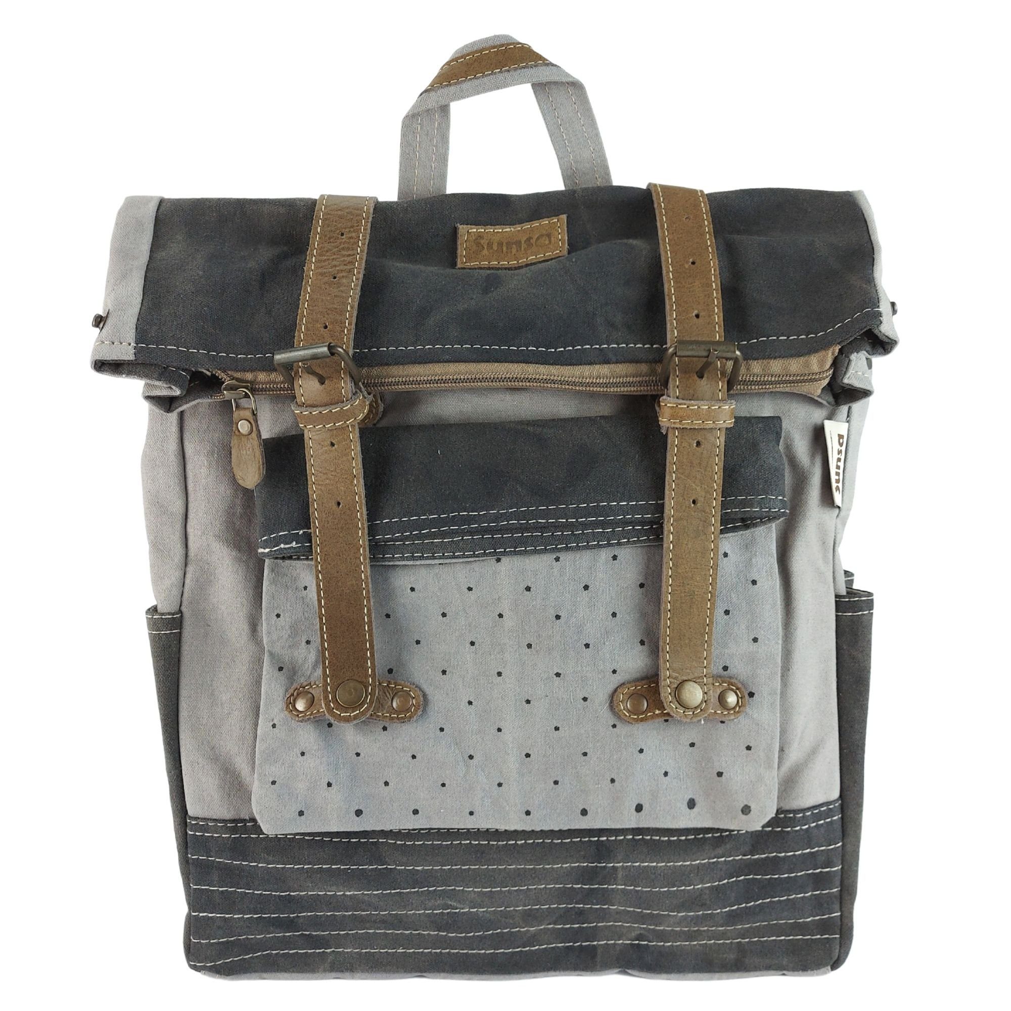 Sunsa Freizeitrucksack Rucksack Rolltop Backpack aus Canvas in Retro Still, enthält recycelte Material (Canvas)