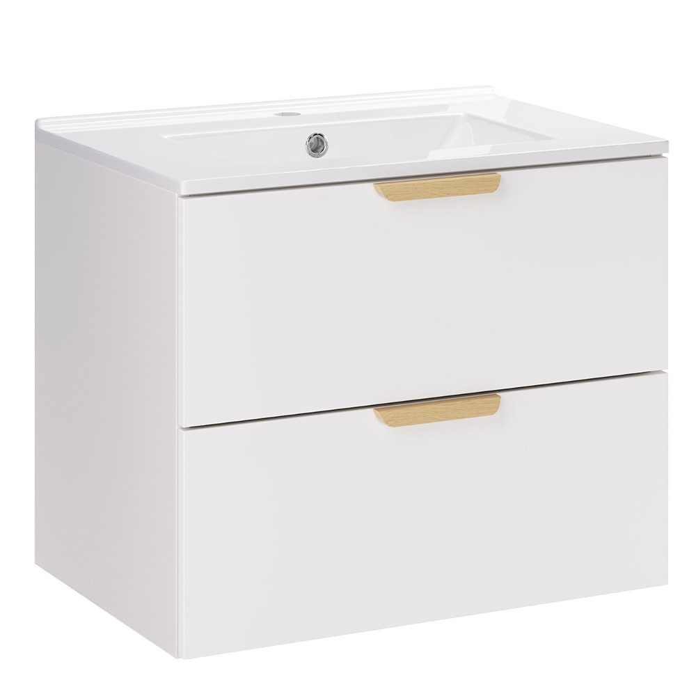 Lomadox Waschtisch ALASSIO-56, 60 cm breit in Weiß matt, 2 Schubladen, inkl. Waschbecken