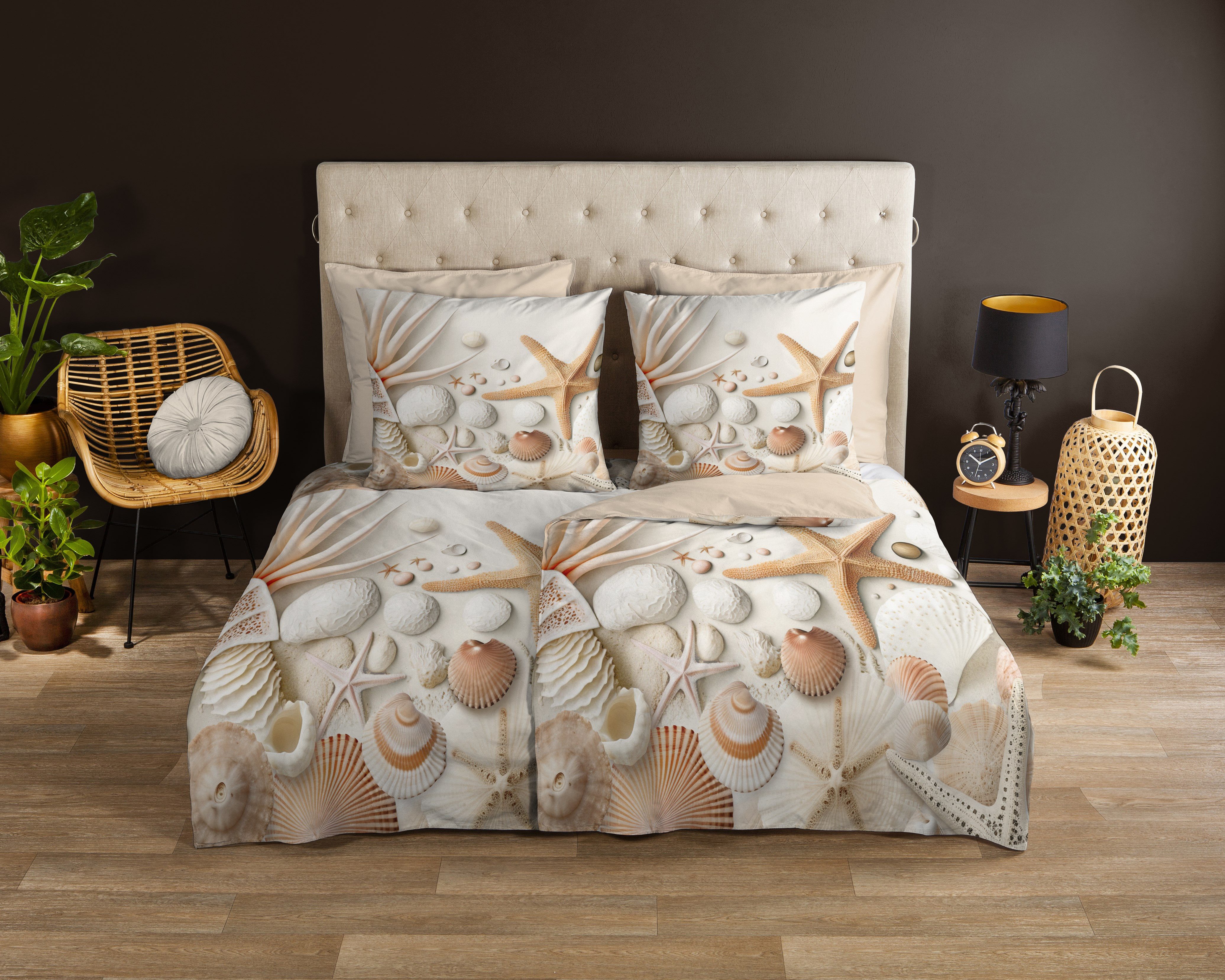 good morning Wendebettwäsche Cote, Renforcé, 2 teilig, 100% Baumwolle, Renforcé, Reißverschluss, Wendeoptik, strand, Seestern