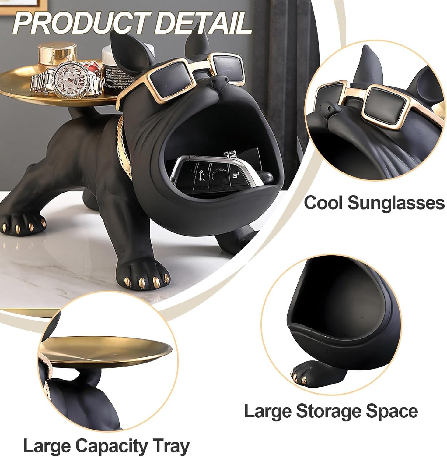 Holz Lichter Tierfigur Französische Bulldogge Figur Schlüssel Schale Schmuck, Aufbewahrungsbox Tablett