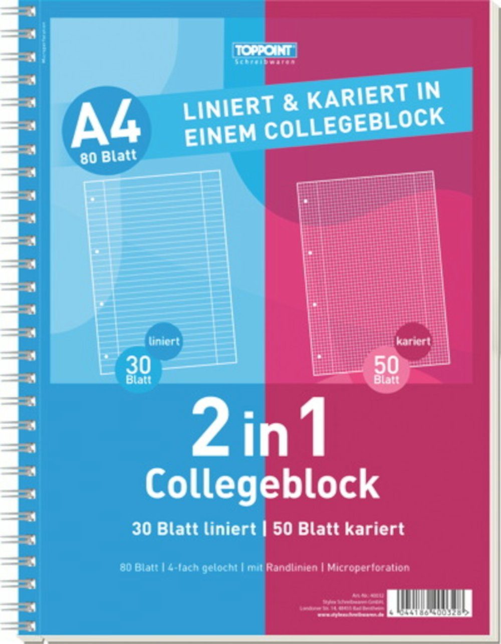 Collegeblock 5x Duo Collegeblock DIN A4 50 Bl. kariert 30 Bl liniert