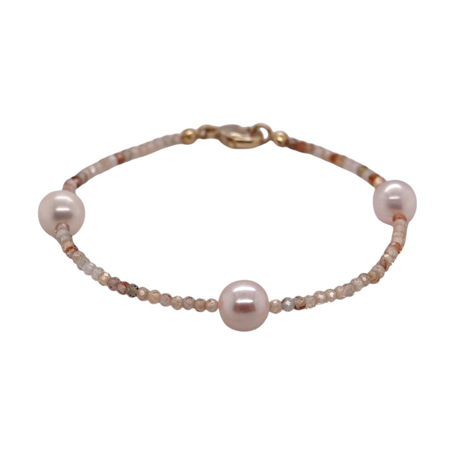 Sogni d'oro Armband aus Zirkonen in Naturtönen und Perlen, Silber 925 (vergoldet)