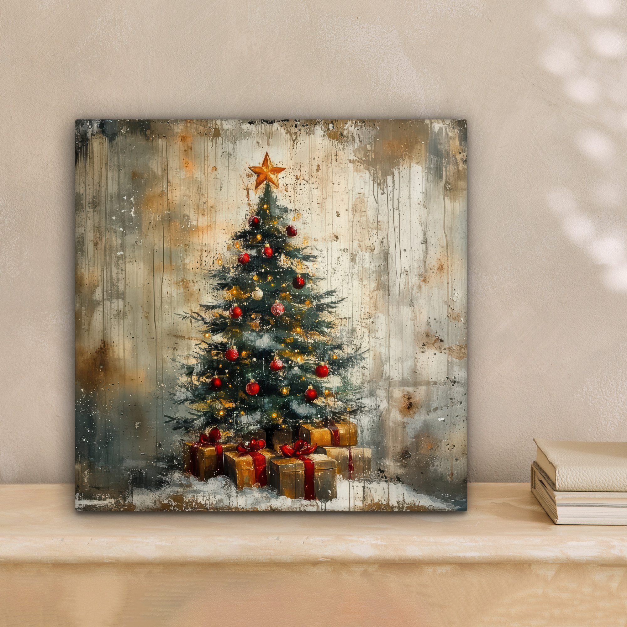 OneMillionCanvasses® Leinwandbild Weihnachtsbaum - Vintage - Weihnachten - Geschenk, Fotodruck (1 St), Wandbild, Deko Schlafzimmer Wohnzimmer Flur 20x20 cm