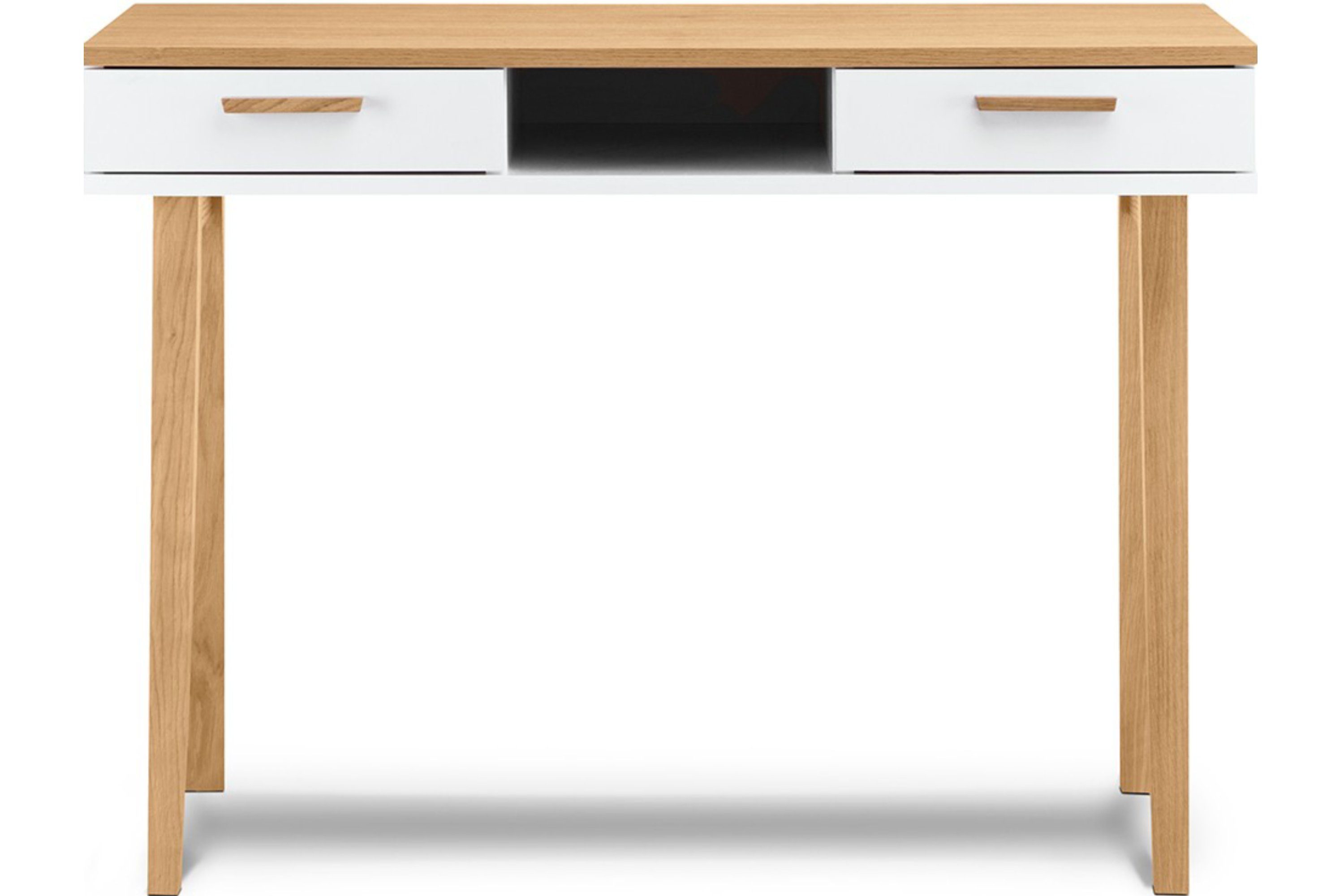 KONSIMO® Schreibtisch FRISK, Skandinavischer Stil, 2 Schubladen, Eichenholzbeine