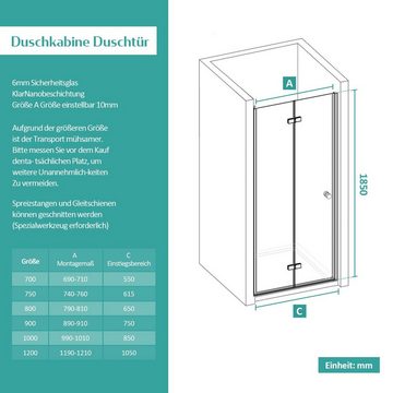 EMKE Dusch-Falttür Duschtür Duschabtrennung Rahmenlos Falttür Dusche