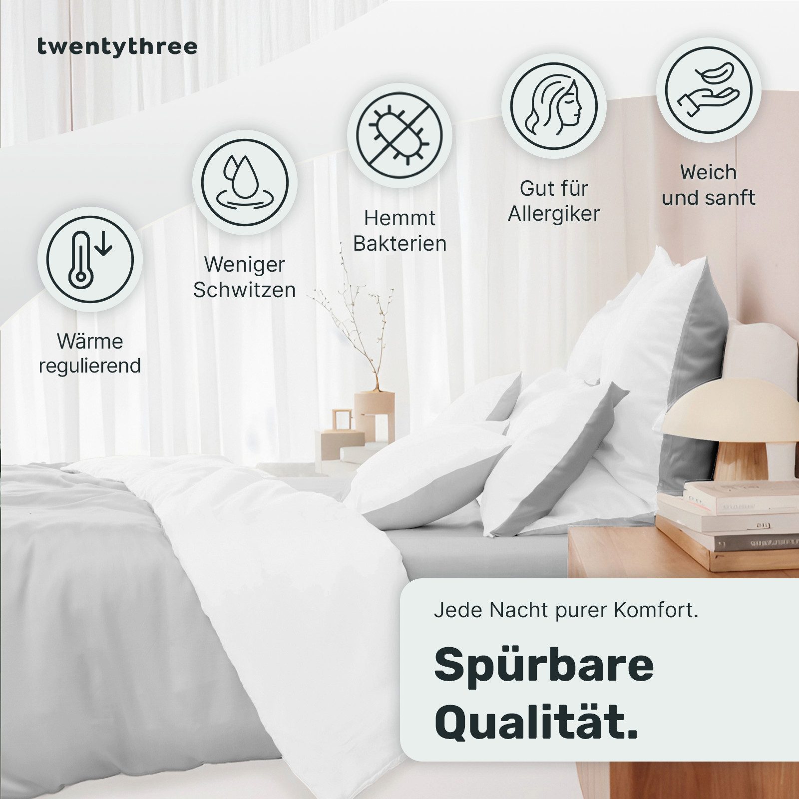 twenty:three® Bettbezug Lyocell Deckenbezug Gray-White, Atmungsaktiv, günstig online kaufen