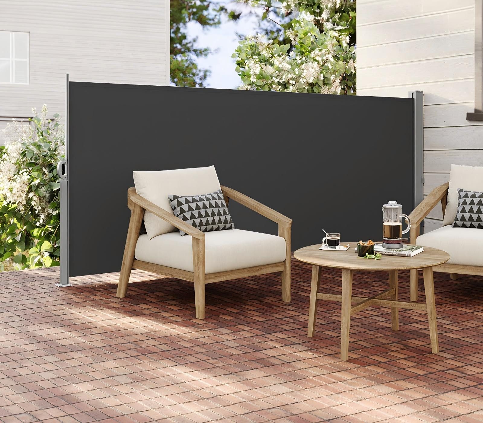 SONGMICS Seitenmarkise Sichtschutz mit Stahl-Kasten, rostbeständig, ausziehbar, 140 x 300 cm