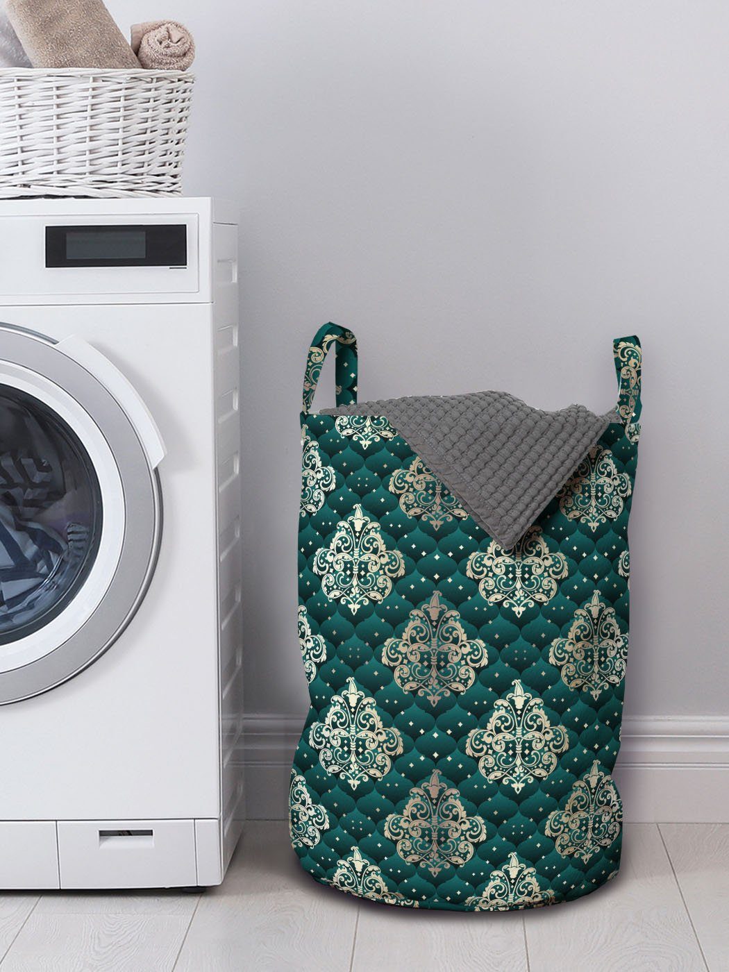 Abakuhaus Wäschesäckchen Wäschekorb Waschsalons, Damast mit für Kordelzugverschluss Französisch Rokoko-Motive Griffen