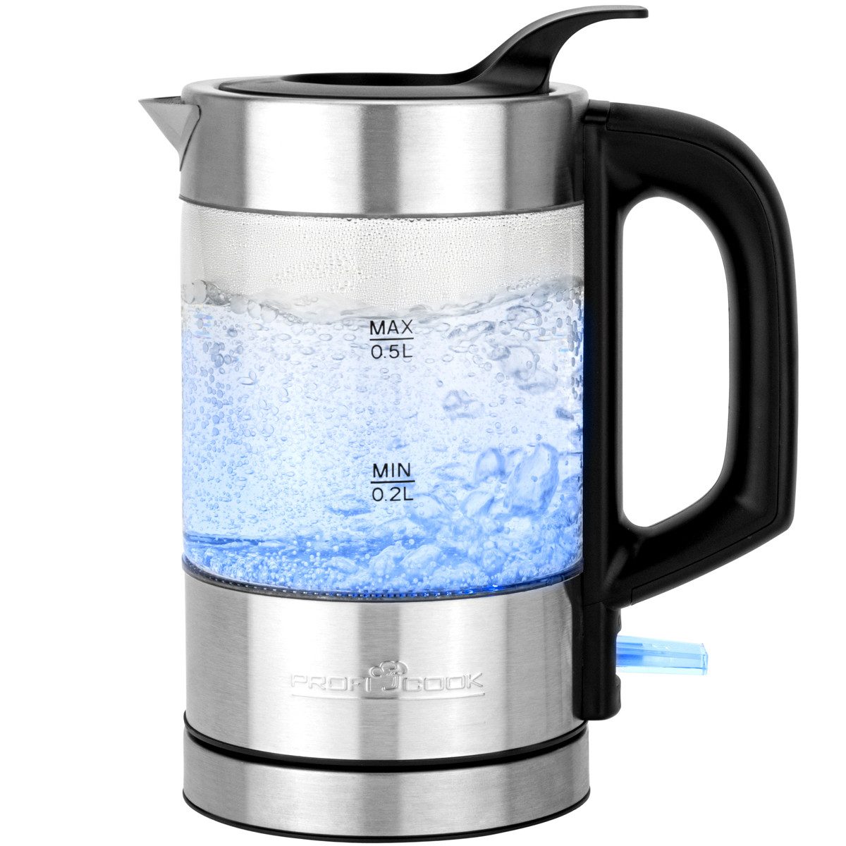 ProfiCook Wasserkocher PC-WKS 1228 G, Wasserkocher Edelstahl, 0,5 L, beleuchtet