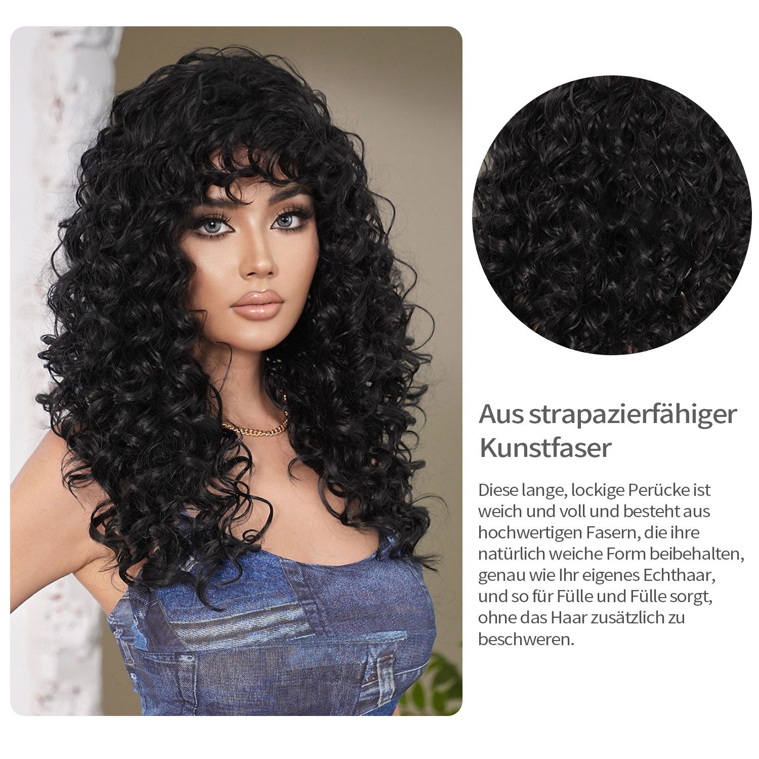 Refttenw Kunsthaarperücke Damenperücken, Abschlussballperücken, langes lockiges Haar